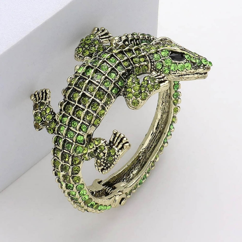 Green Rhinestone Alligator Crocodile Cuff Bracelet Statement Fashion Jewelry